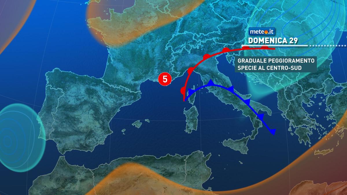 Meteo, domenica 29 novembre rischio di forte maltempo al Centro-sud