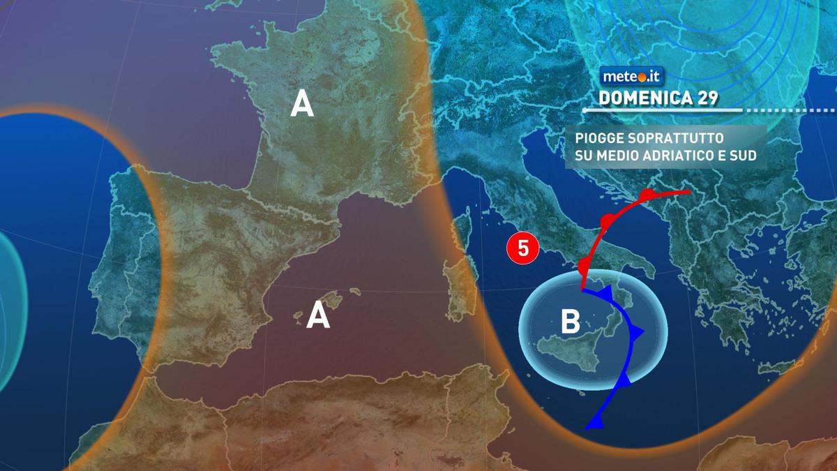 Meteo, domenica 29 novembre maltempo sul medio Adriatico e al Sud