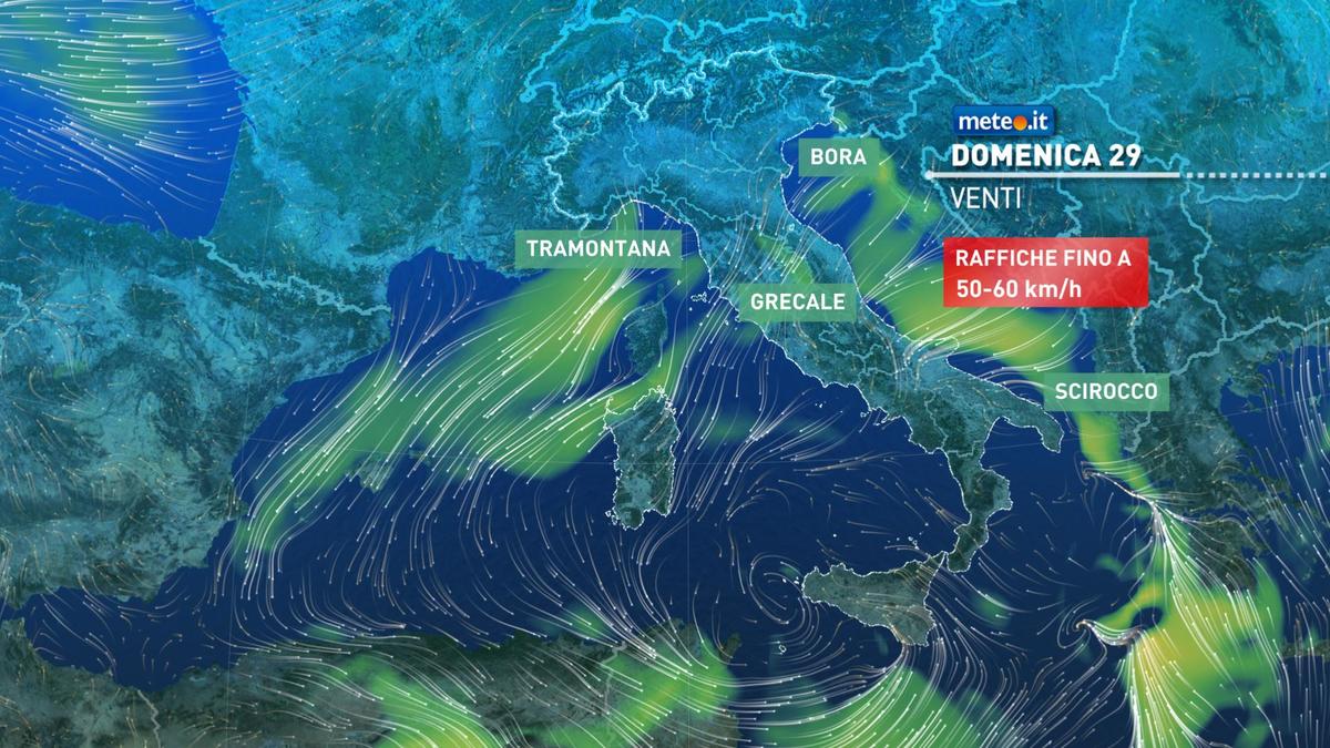 Meteo, oggi domenica 29 novembre, piogge sul medio Adriatico e al Sud