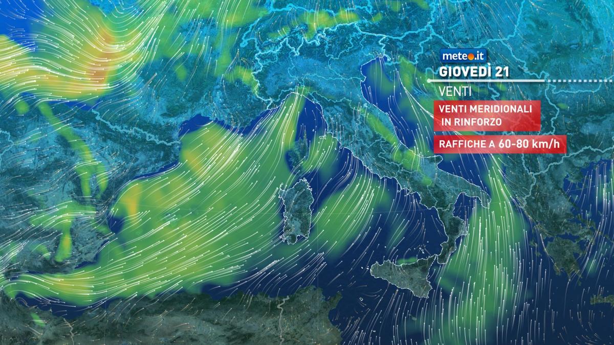 Meteo, 20 gennaio con piogge, neve e venti forti