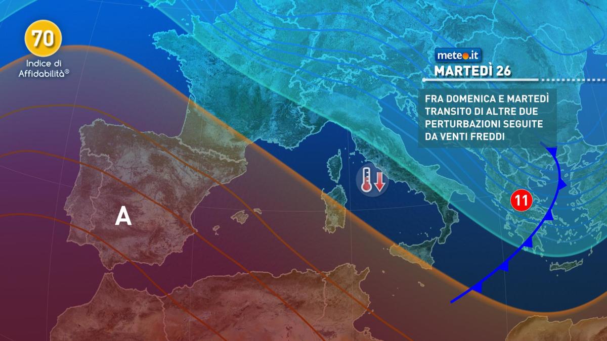 Meteo, dal 25 gennaio altre piogge e aria più fredda