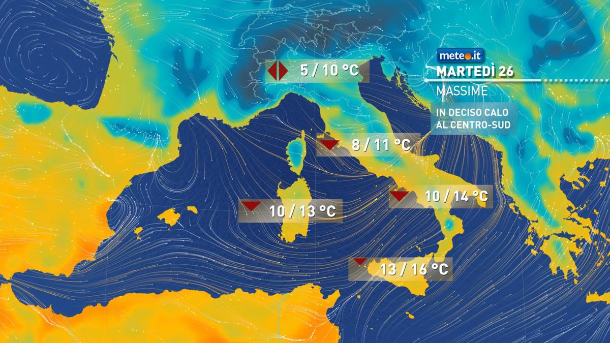 Meteo, martedì 26 gennaio freddi venti al Centro-sud