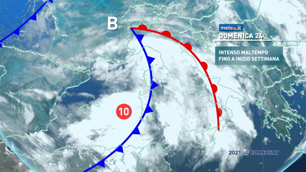 Meteo, 24 gennaio fase di forte maltempo al Centro-sud