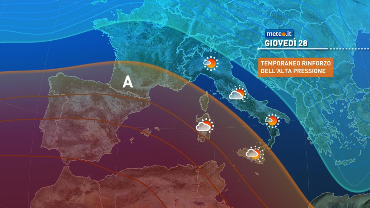 Meteo, giovedì 28 gennaio alta pressione in temporaneo rinforzo