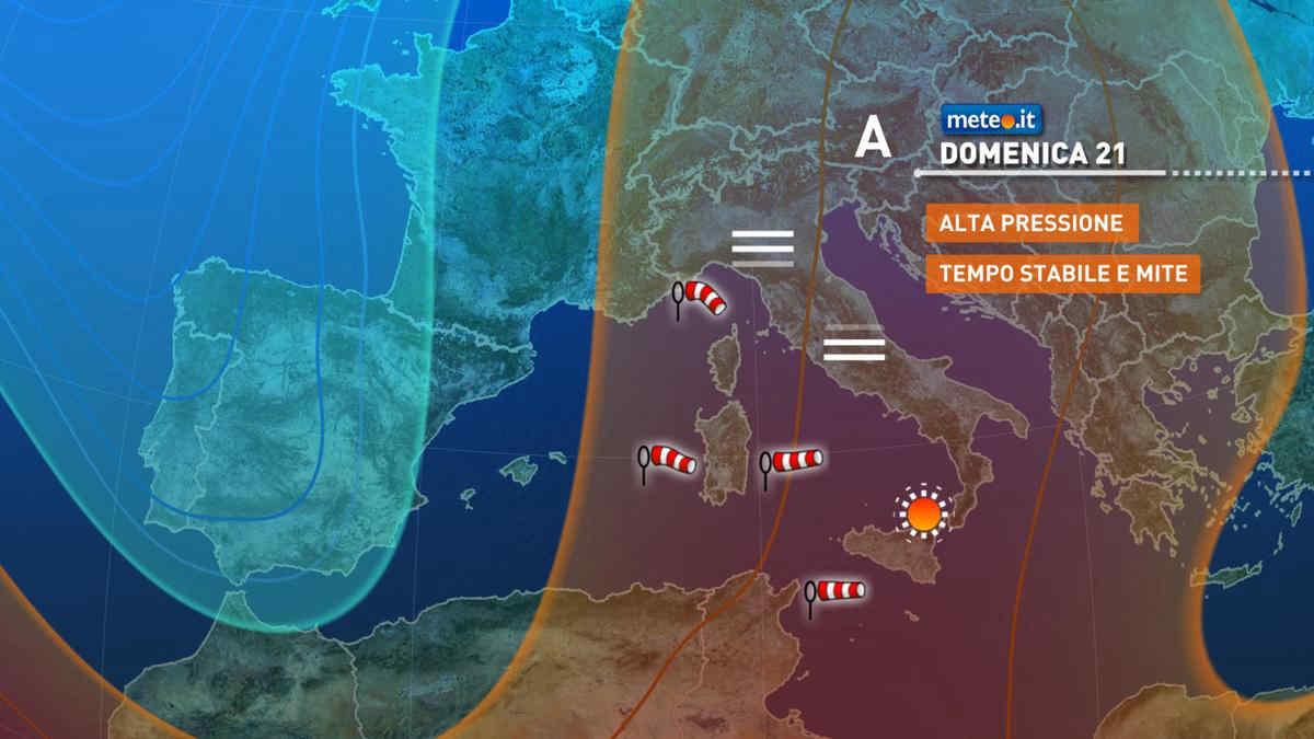 Meteo, domenica 21 febbraio tempo stabile e clima mite