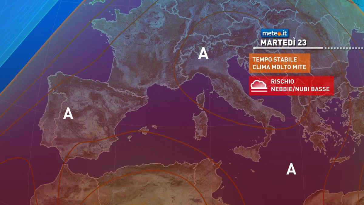 Meteo, 23 febbraio con tempo stabile e clima molto mite