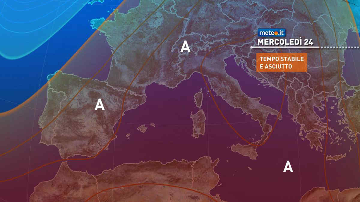 Meteo, oggi mercoledì 24 febbraio, tempo ancora stabile e clima mite