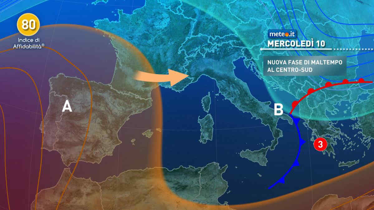 Meteo, mercoledì 10 marzo il maltempo si trasferisce al Sud