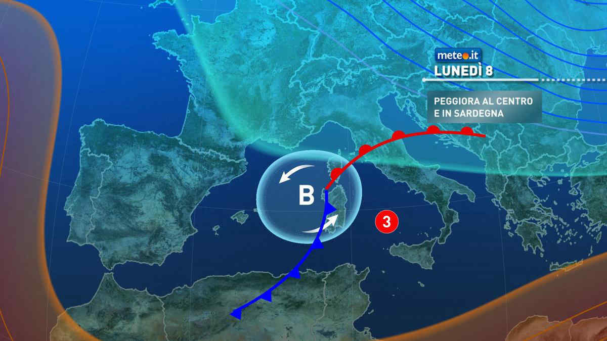 Meteo, 8 marzo con piogge anche forti su Sardegna e Centro