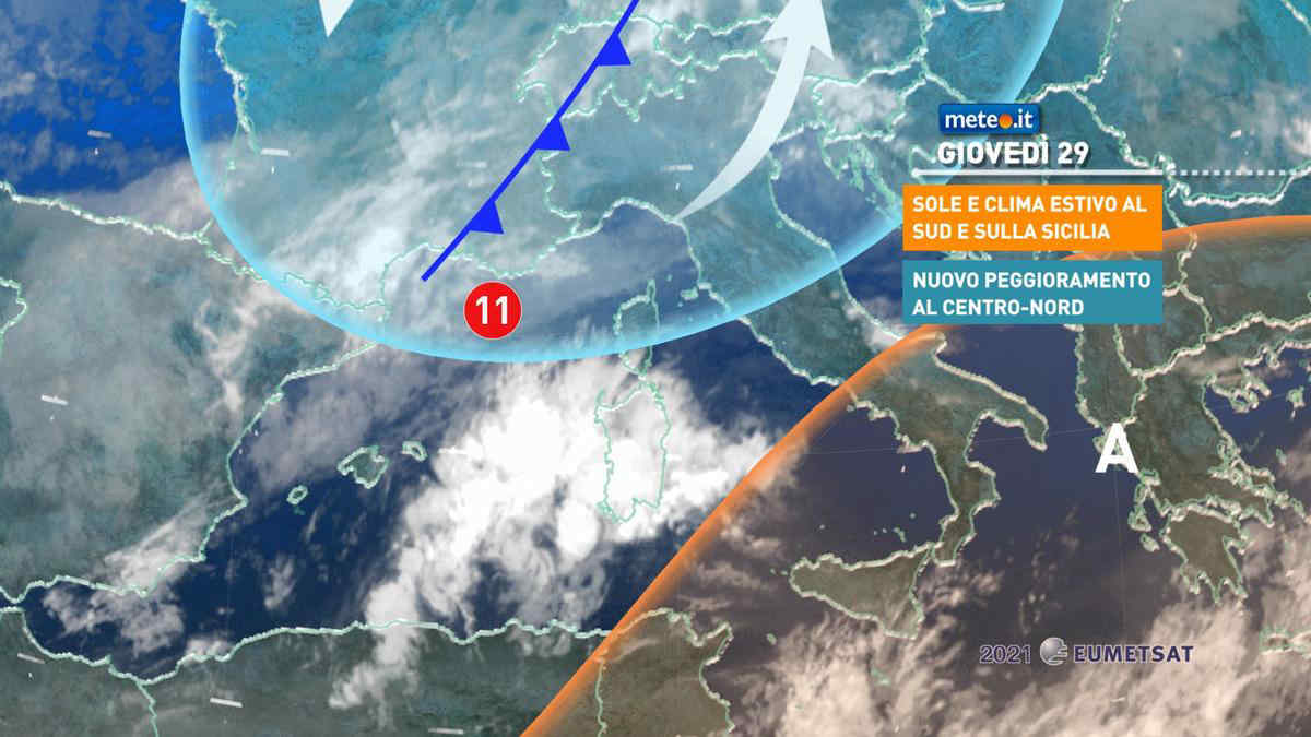 Meteo, 29 aprile con piogge al Centro-nord e caldo estivo al Sud