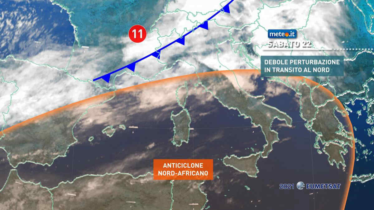 Meteo, sabato 22 maggio debole perturbazione al Nord, anticiclone africano al Sud