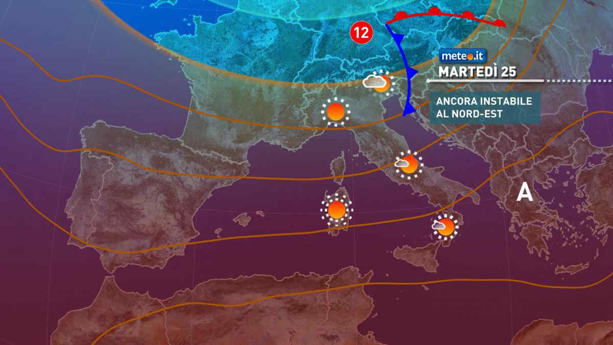 Meteo 25 maggio: ancora qualche pioggia al Nord-Est, si attenua il caldo al Sud