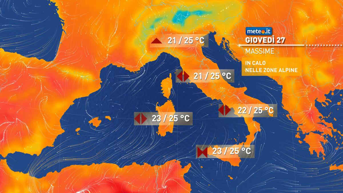 Meteo, oggi giovedì 27 maggio, rovesci sulle Alpi e al Nord-Est. Sole altrove