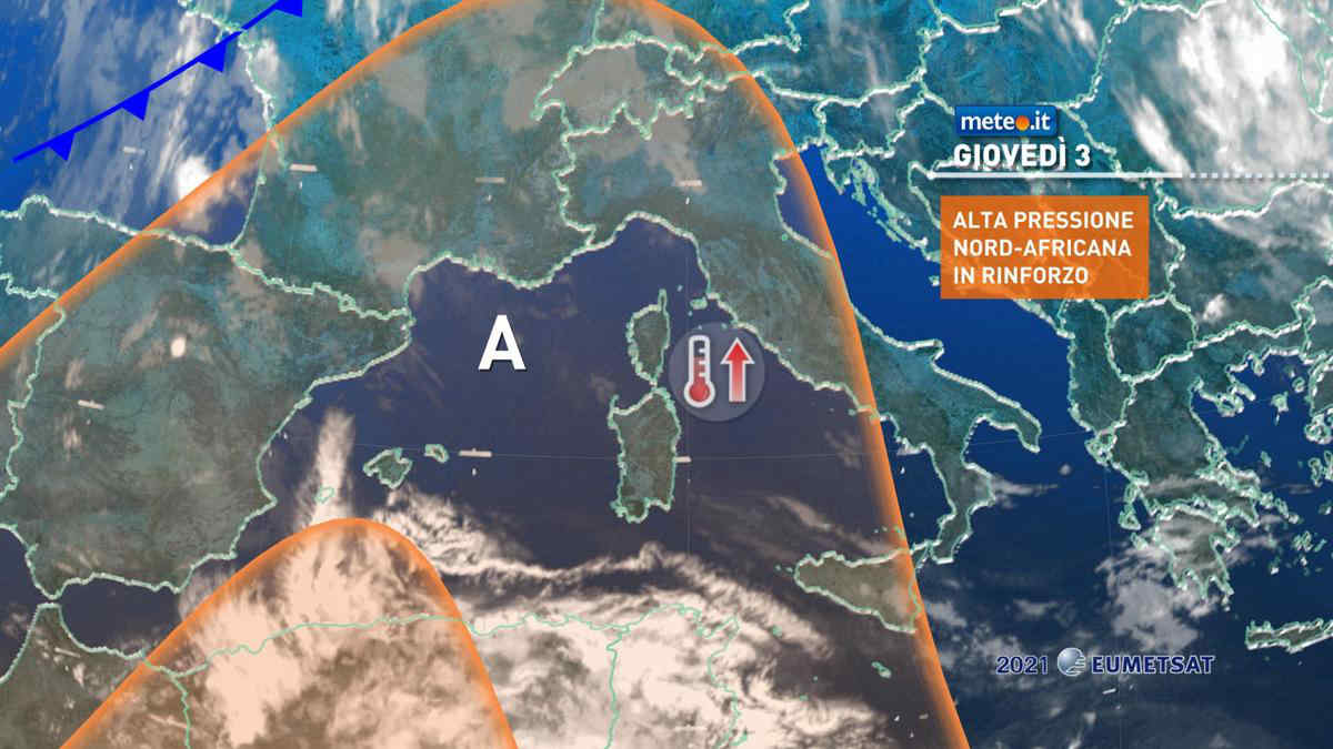 Meteo, giovedì 3 giugno alta pressione africana in rinforzo