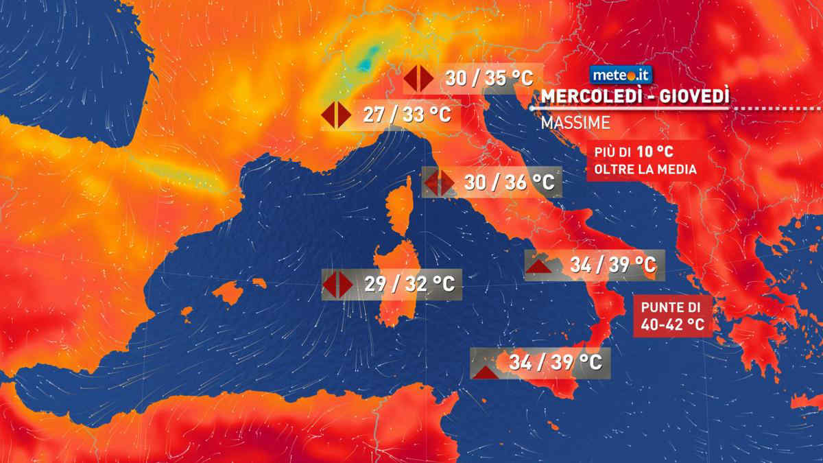 Meteo, tra mercoledì 23 e giovedì 24 apice del caldo al Sud e in Sicilia