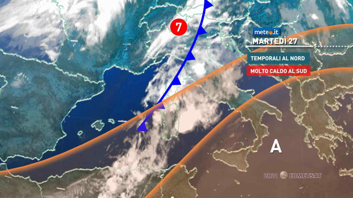 Meteo, martedì 27 nuovi temporali al Nord, con rischio grandine e forti raffiche di vento