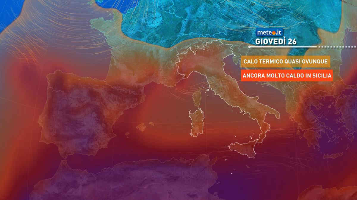 Meteo, giovedì 26 temporali e temperature in calo al Sud e in Sicilia