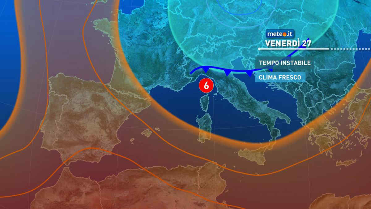 Meteo, venerdì 27 nuova perturbazione: attesi temporali e venti freschi