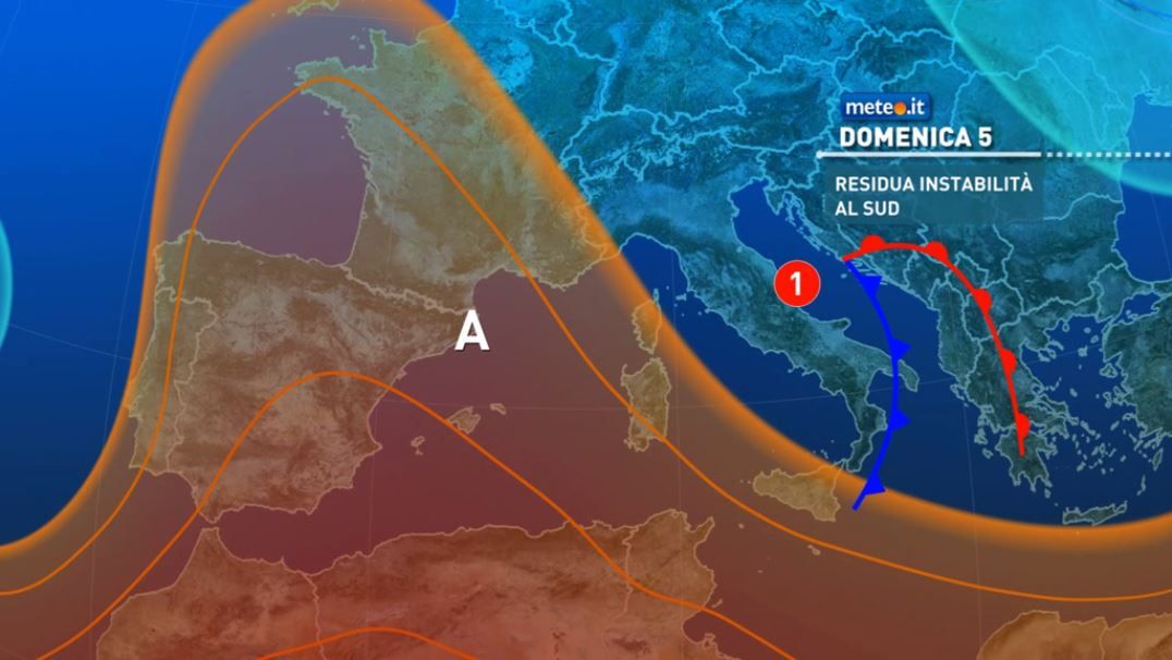 Meteo, domenica 5 residua instabilità al Sud e sulle Alpi