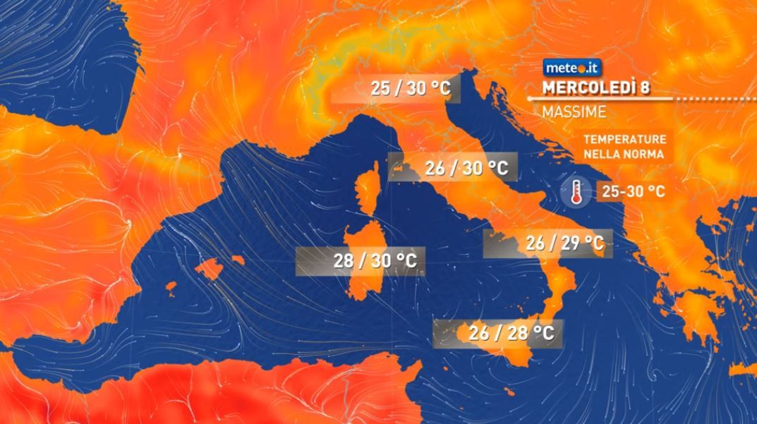 Meteo, mercoledì 8 tempo a tratti instabile al Centro-Sud e sulle Isole