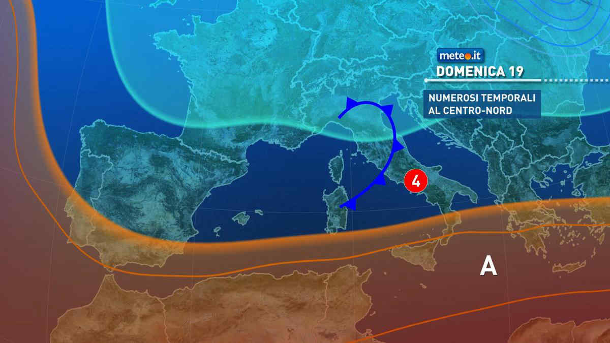 Meteo, domenica 19 rischio di forti temporali al Centro-Nord