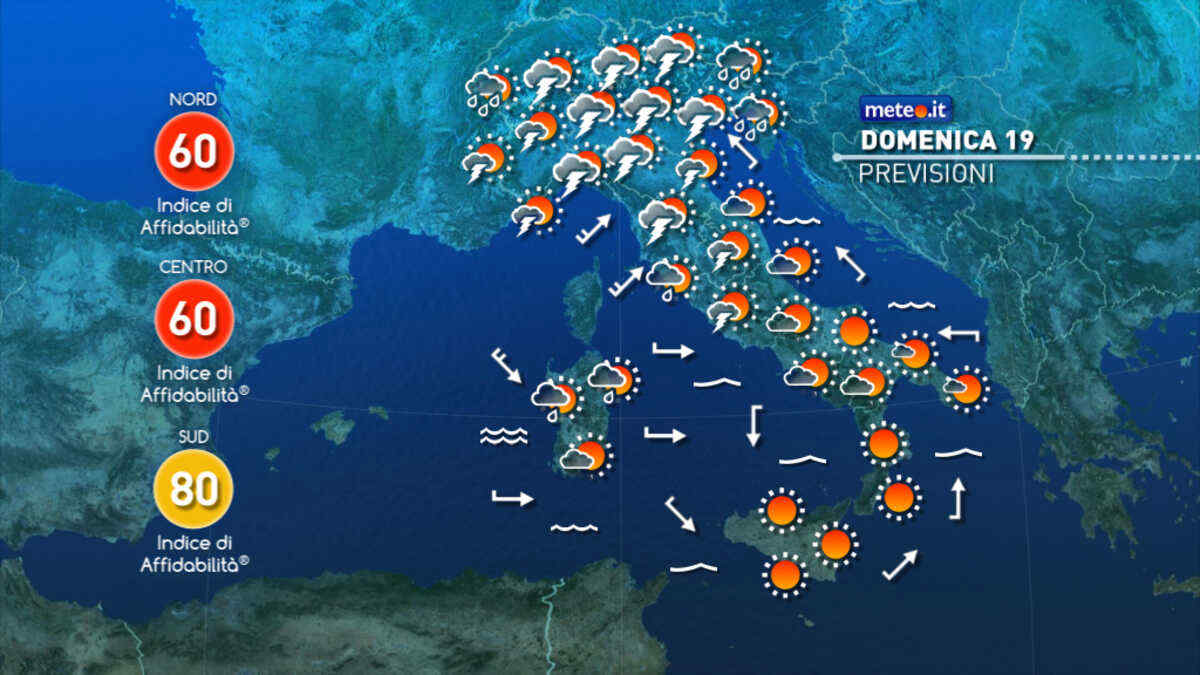 Meteo, domenica 19 di maltempo al Centro-Nord con rischio di forti temporali