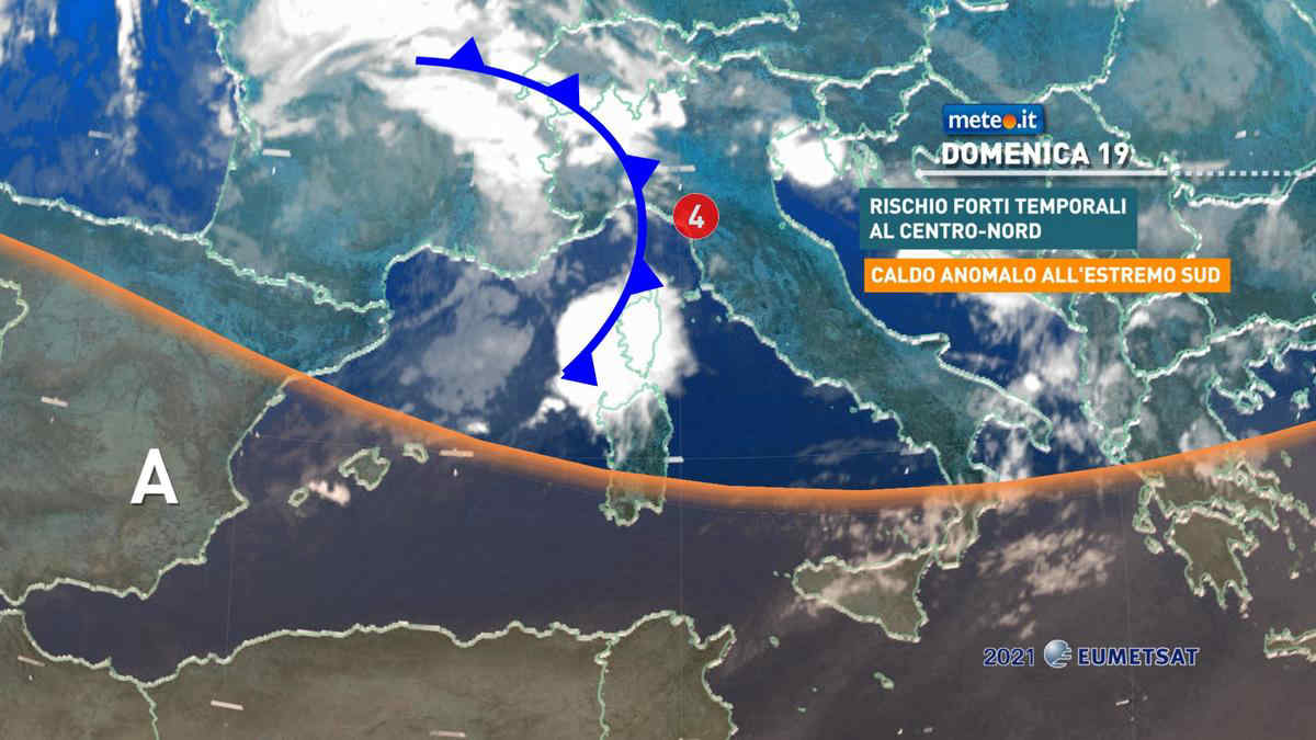 Meteo, domenica 19 con rischio di forti temporali e nubifragi al Centro-Nord