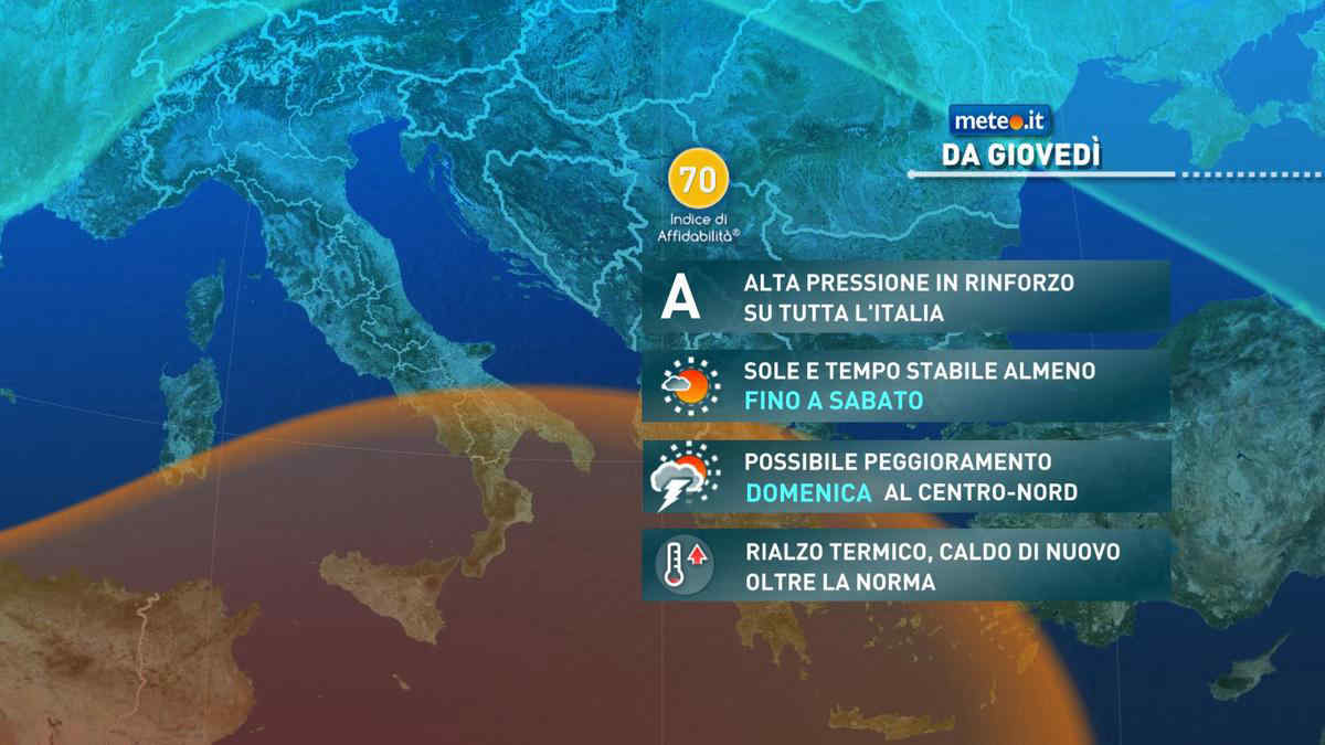 Meteo, da giovedì 23 settembre alta pressione in rinforzo