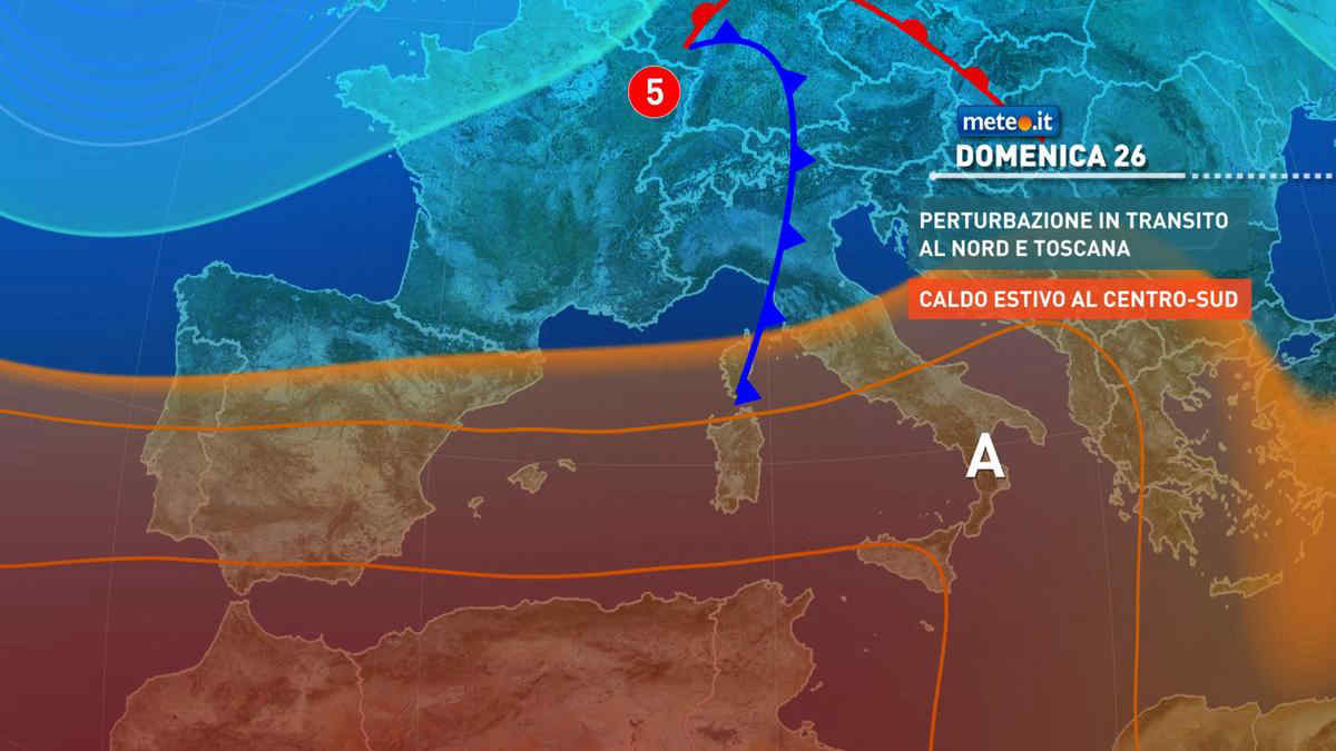 Meteo, domenica 26 piogge a tratti intense al Nord e su parte del Centro