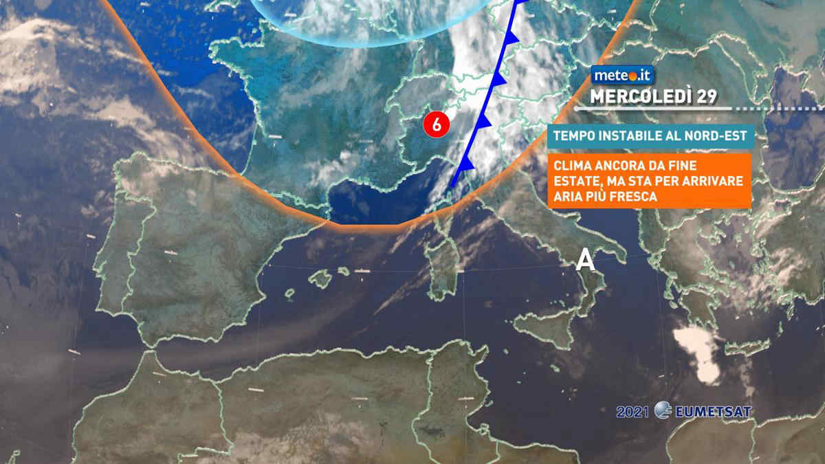 Meteo, mercoledì 29 settembre passaggio della coda di una perturbazione