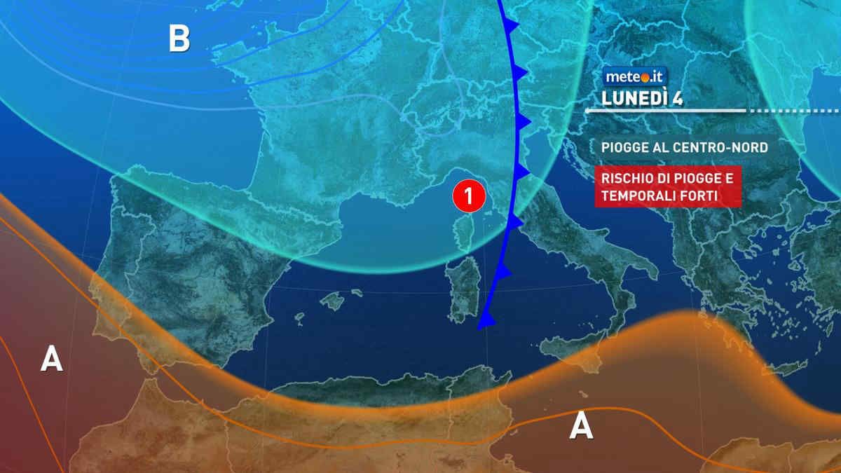 Meteo, lunedì 4 ottobre forti piogge poi calo delle temperature