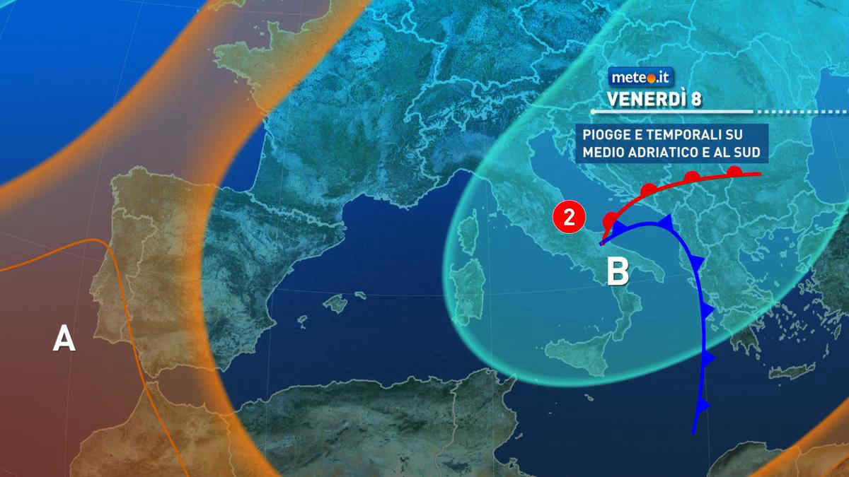 Meteo, venerdì 8 ottobre ancora piogge al Sud e Adriatico