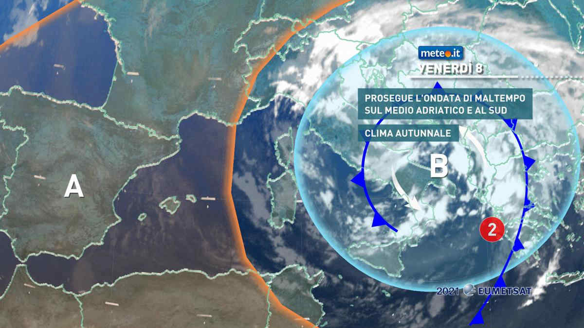 Meteo, venerdì 8 ottobre ancora perturbato tra il medio Adriatico e il Sud