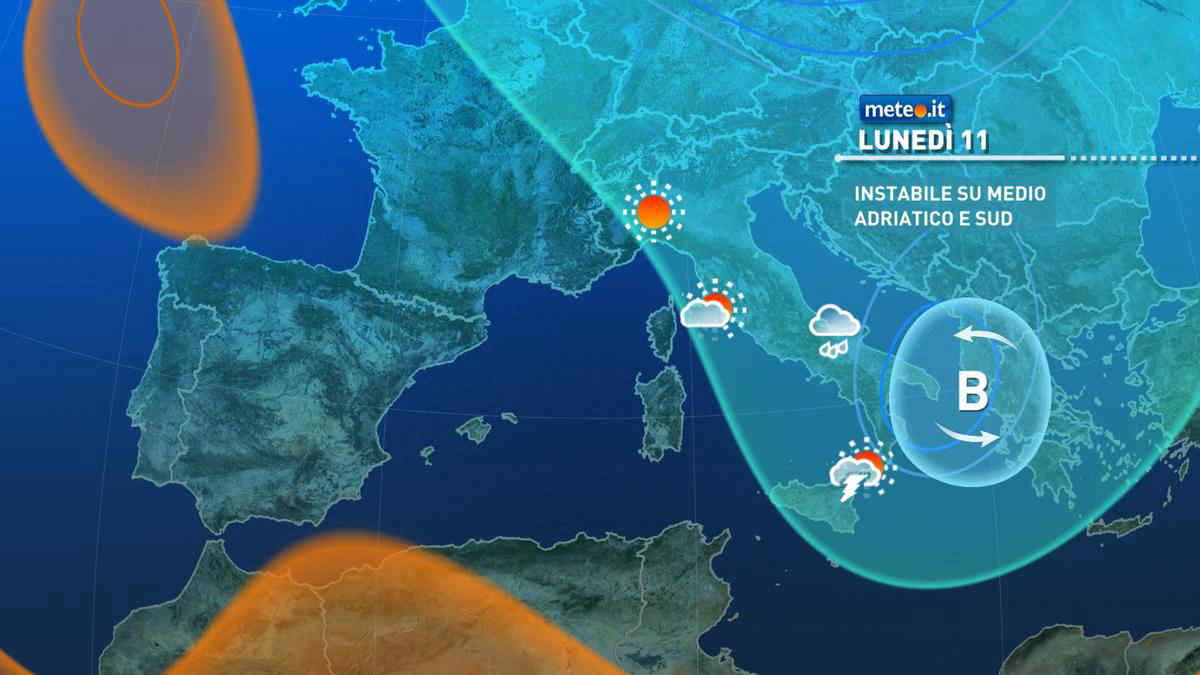 Meteo, 11 ottobre con piogge e temporali al Sud e regioni centrali adriatiche