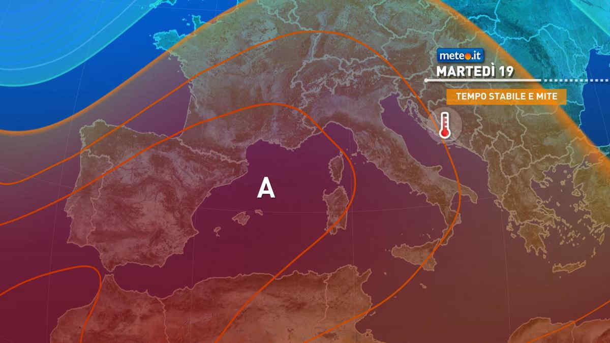 Meteo, martedì 19 alta pressione sull'Italia: temperature miti e tempo soleggiato