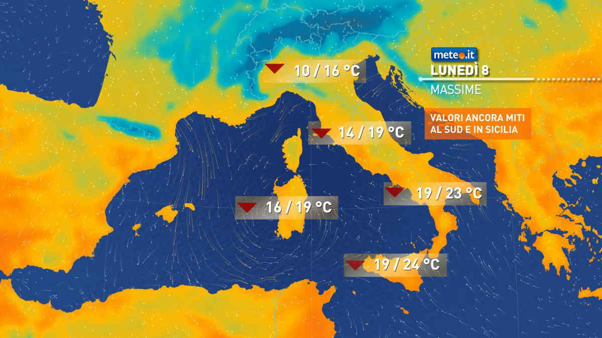 Meteo, oggi lunedì 8 novembre, nuove piogge in vista