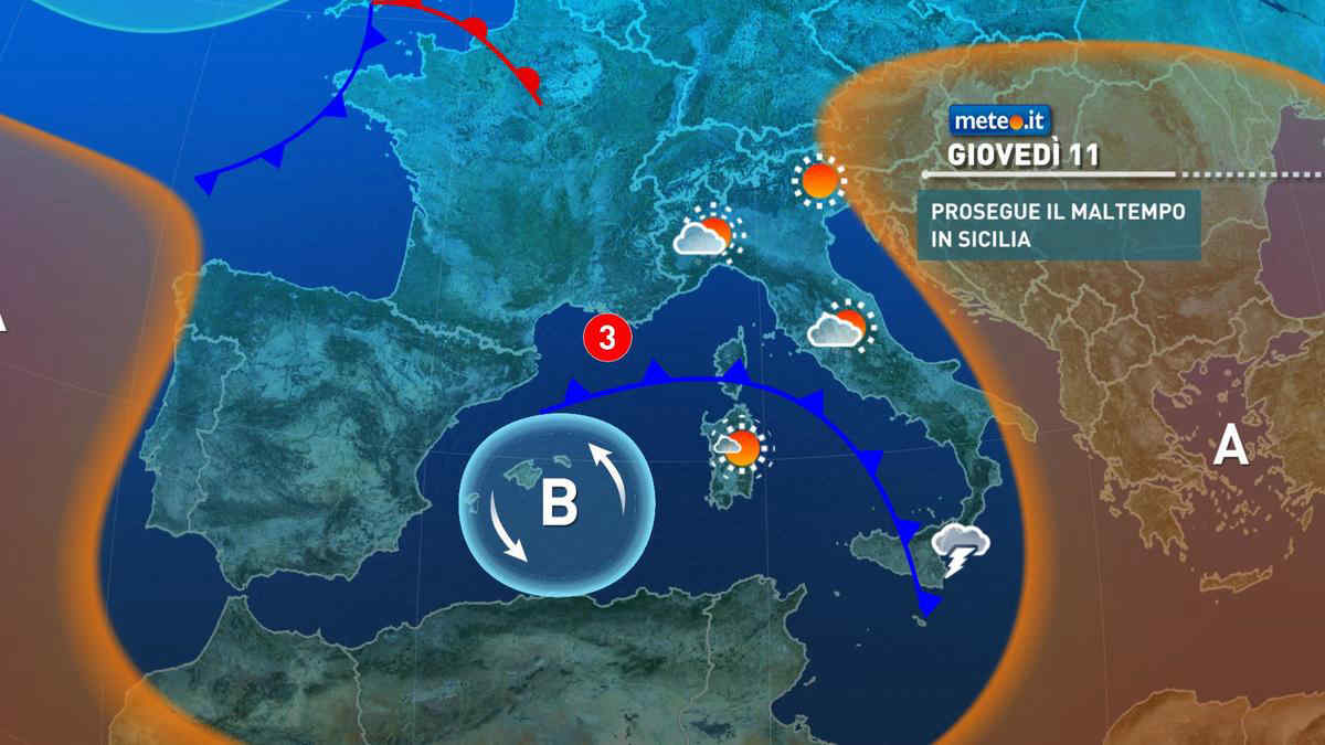 Meteo, giovedì 11 sull'Italia tempo nuvoloso e ancora a tratti instabile