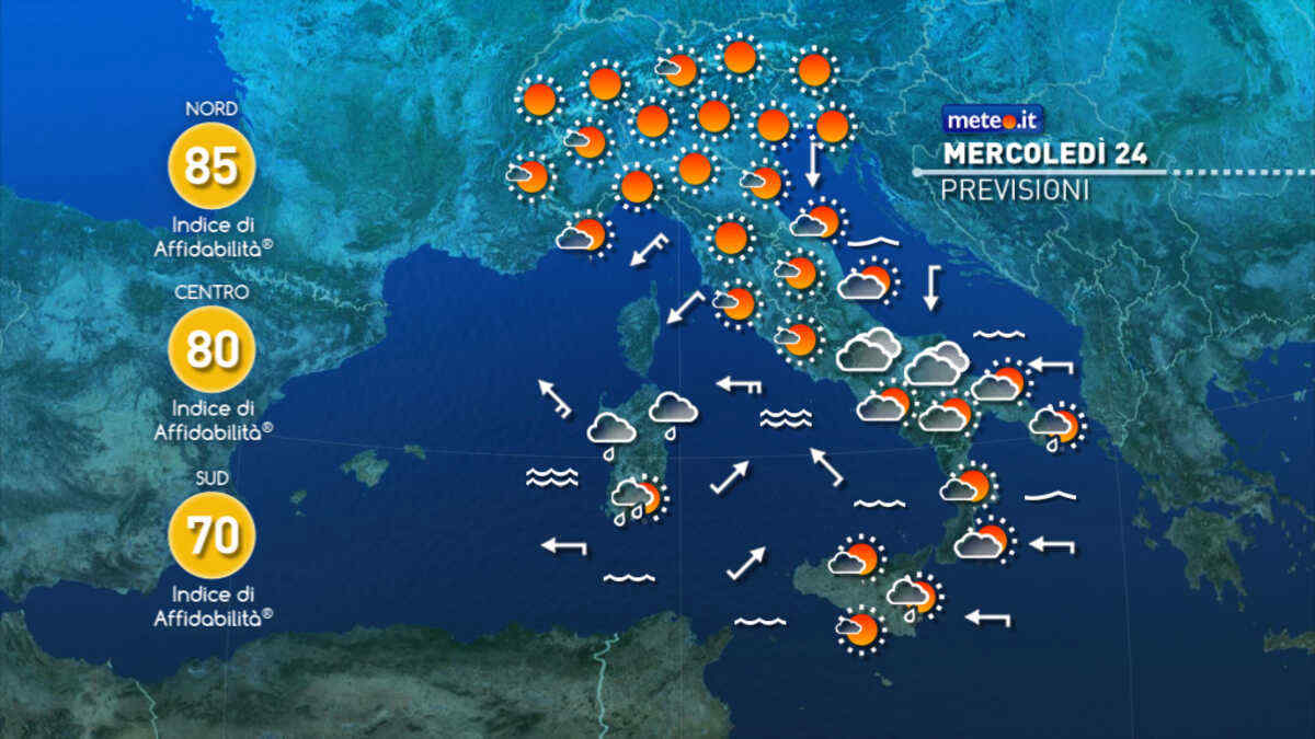 Meteo, oggi 24 novembre, poche piogge ma domani forte maltempo