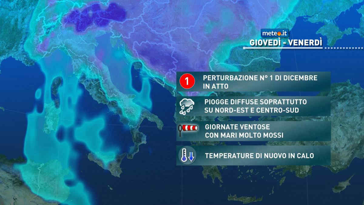 Meteo, inizio dicembre con maltempo diffuso: prime avvisaglie già mercoledì 1