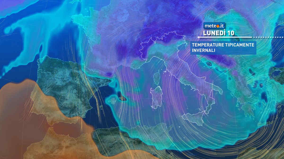 Meteo, vortice gelido sull'Italia: settimana al via con neve e vento di burrasca, svolta in vista da mercoledì 12