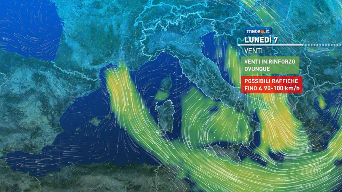 Meteo, lunedì 7 fronte freddo al Centro-Sud con pioggia e venti tempestosi