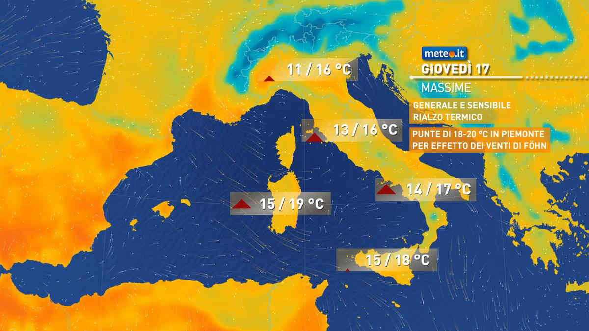 Meteo: giovedì 17 con alta pressione e clima eccezionalmente mite