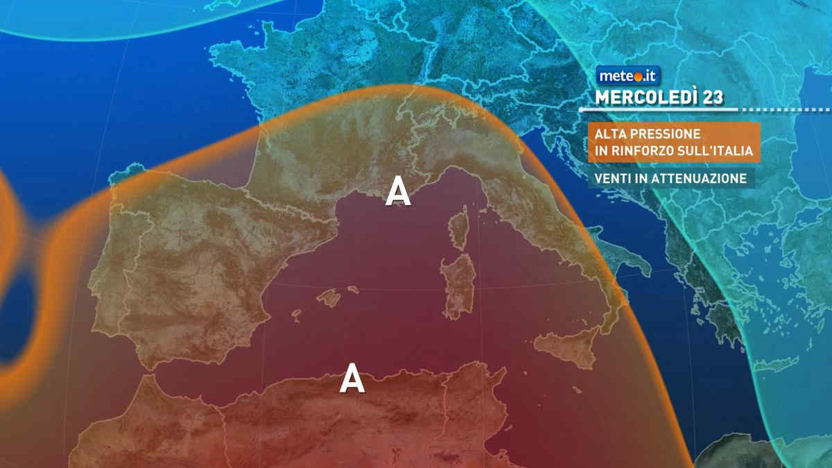 Tendenza meteo: da mercoledì 23 febbraio ritorna l'alta pressione