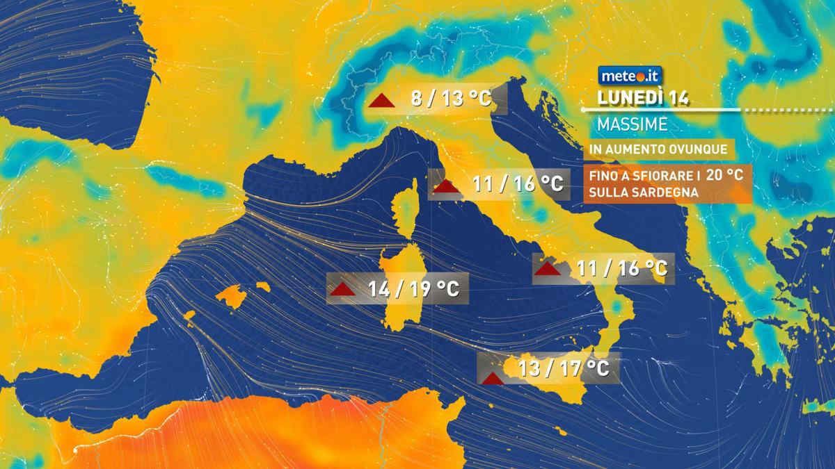 Meteo, oggi lunedì 14 marzo, poche piogge e temperature in rialzo