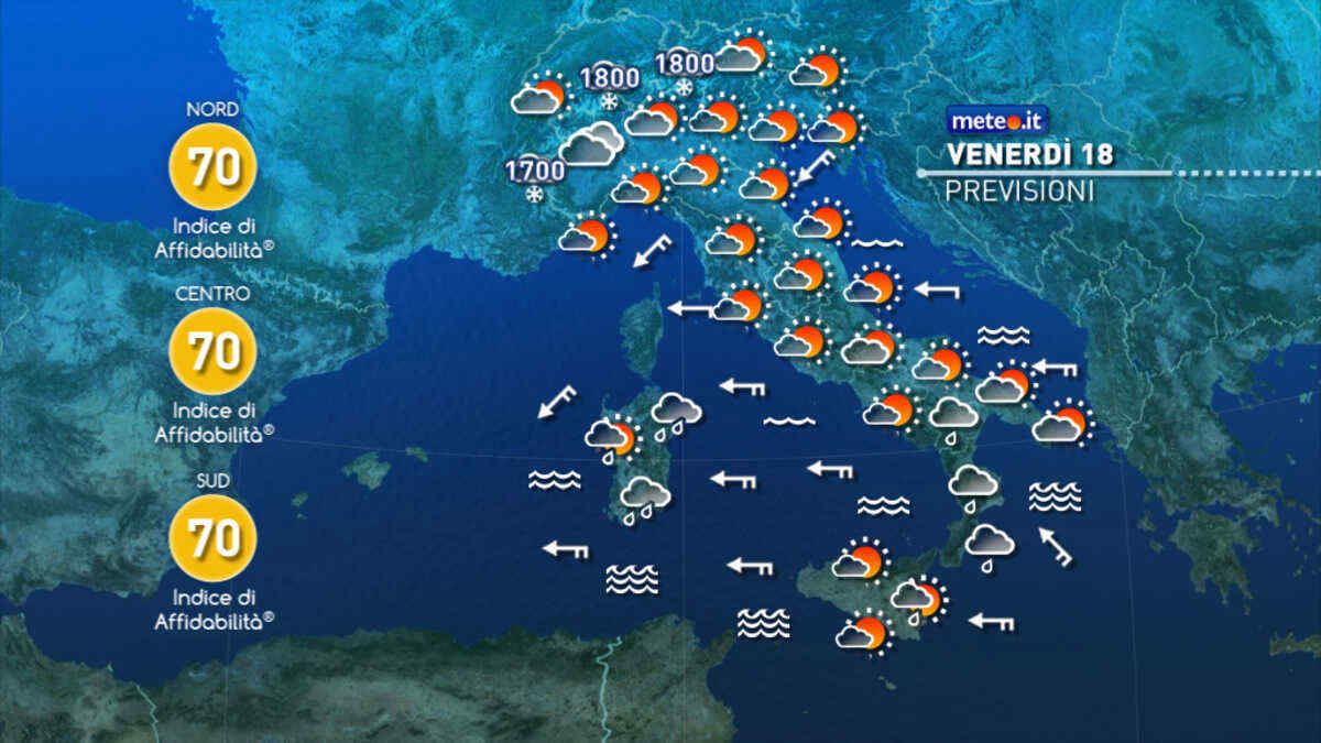 Meteo, venerdì 18 marzo piogge nelle Isole e al Sud. Aria fredda in arrivo