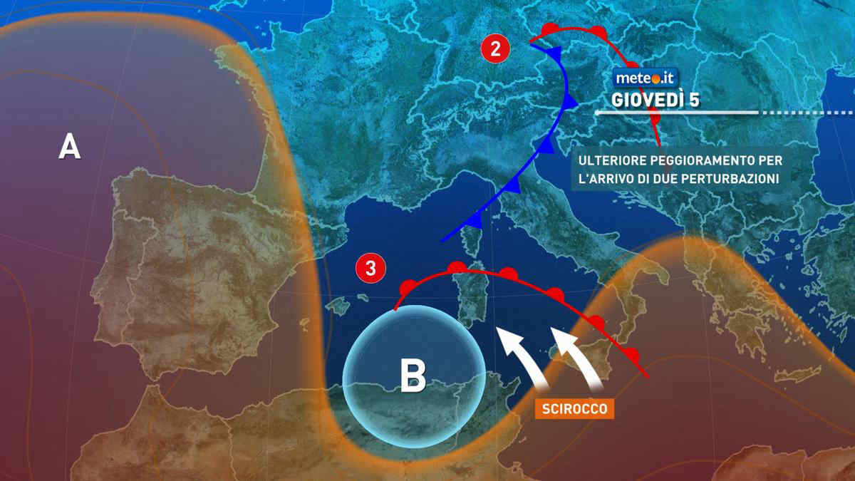 Meteo: da giovedì 5 maggio nuova fase di maltempo e forte vento