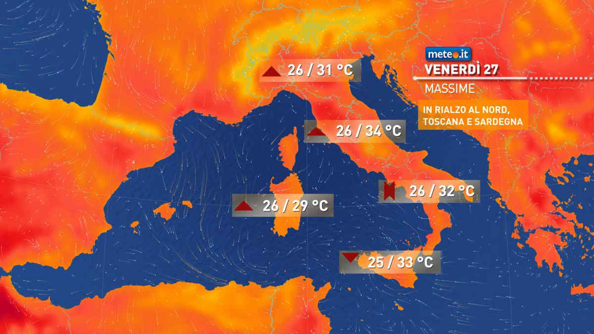 Meteo, oggi venerdì 27 maggio, temporali in Sardegna e temperature oltre la norma