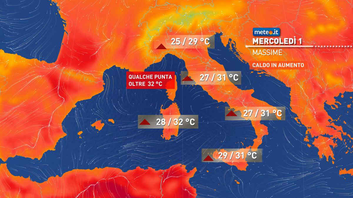 Meteo: da mercoledì 1 giugno caldo intenso e afoso. 2 giugno con oltre 35°C