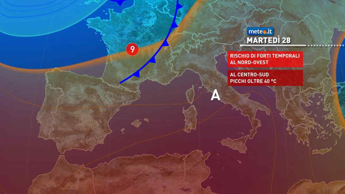 Meteo, martedì 28 Italia divisa tra caldo estremo e forti temporali