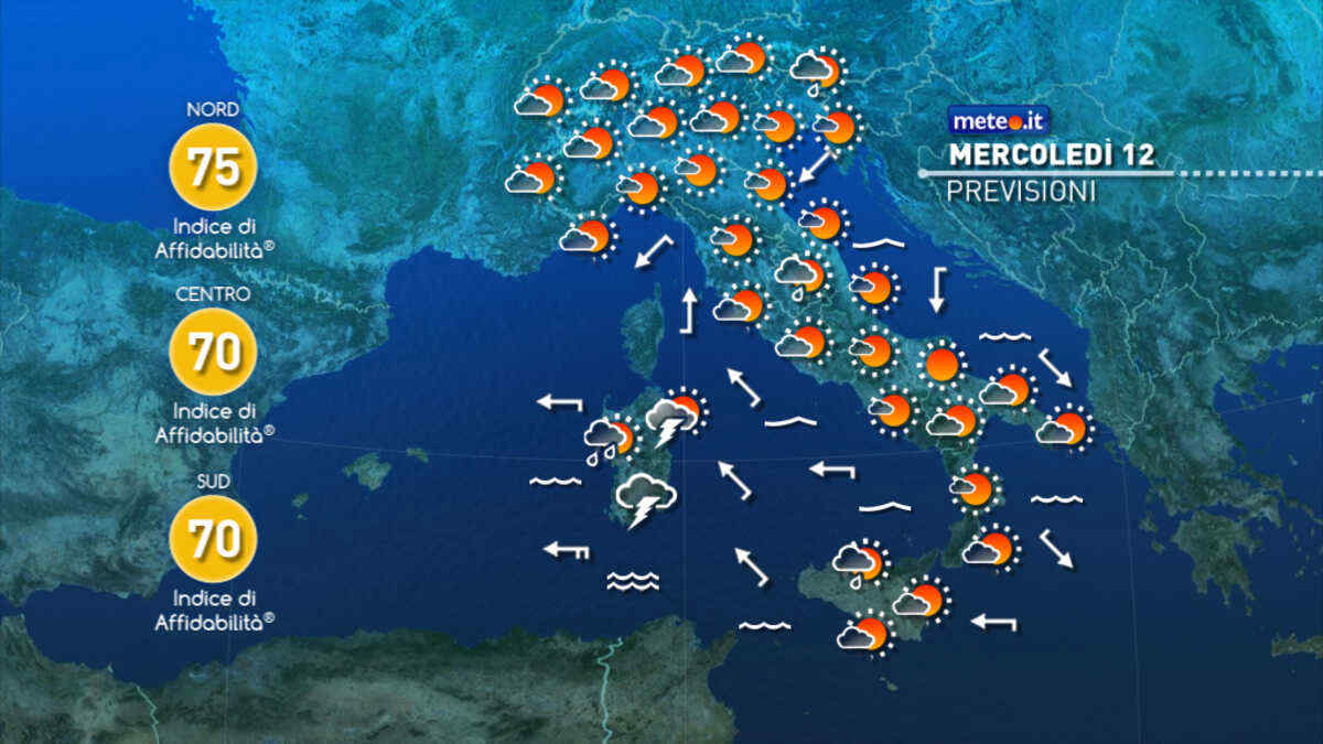Meteo: oggi, 12 ottobre, nuova perturbazione. Pioggia in Sardegna